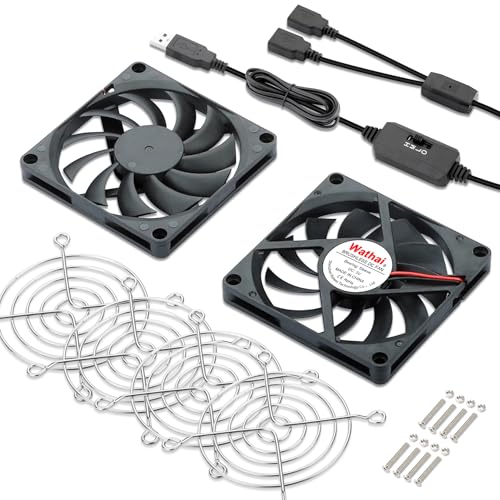 Wathai 2pcs 80mm x 10mm USB Computer Fan, USB Fans for Cooling DIY Exhaust | 2 in 1 Samll Fan for Cooling Receiver DVR PlayStation Xbox Computer Cabinet Cooling 80x80x10mm - size: 80x10mm (5V)