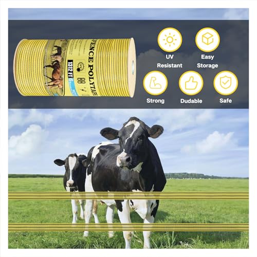 Electric Fence PolyTape Horse Fencing Tape 1312 Feet 400m, High Visibility 0.8 Inch 20mm Width, 6 Strong Stainless Steel Conductors, Yellow and Black, Equine Horse Livestock Electric Fencing