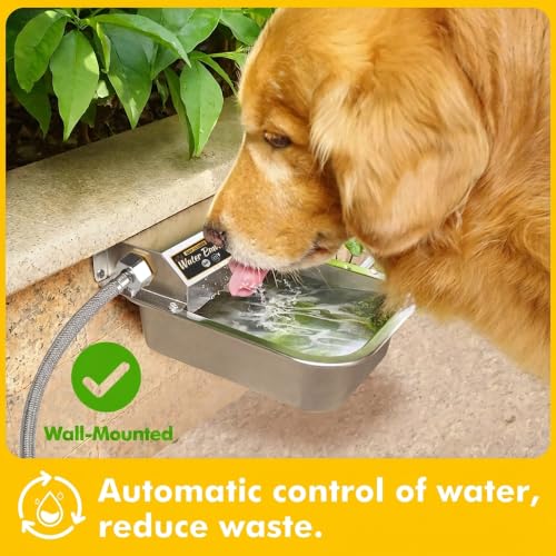 Automatic Self-Filling Dog Water Bowl,3L/101oz | Stainless Steel Outdoor Large Capacity Pet Water Dispenser with Float Valve,Fits 3/4" Garden Hose for Dogs,Cats&Livestock