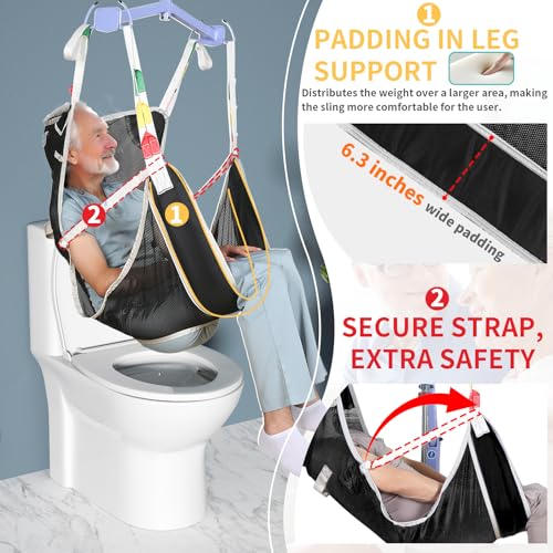 EZ Assistive Patient Lift Sling with Commode - Patient Lifting Slings for Transfer - Medical Full Body Straps for Elderly, Disabled,Nursing,Caregiver - SWL 500 lbs (Large-Black-1 PC) - size: Large-Black-1 PC