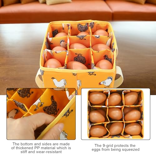 Removable Egg Collecting Basket, Foldable Canvas Egg Holder | Egg Basket for Gathering Fresh Eggs with 9 Pouches, Collector Egg for Chicken, Duck, Goose (Yellow-flowered Chicken) - style: Yellow-flowered Chicken