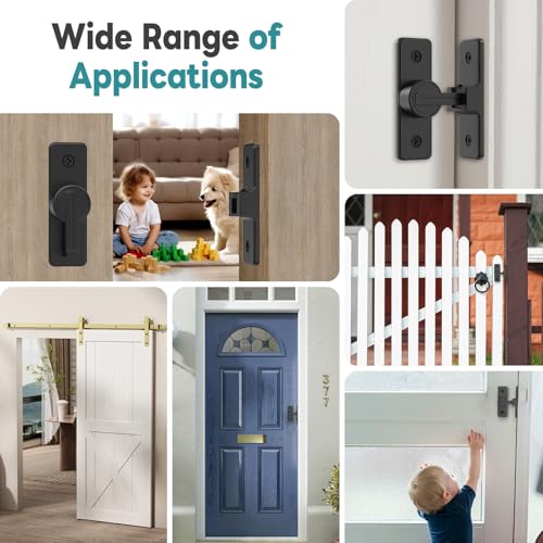 90° Heavy Duty Zinc Alloy Barn Door Lock Black 1 Pack | Security Sliding Door Latch for Barn, Garden, Bathroom, Fence, Shed，With Screws & Washers - color: Rectangular Black-1 Pc