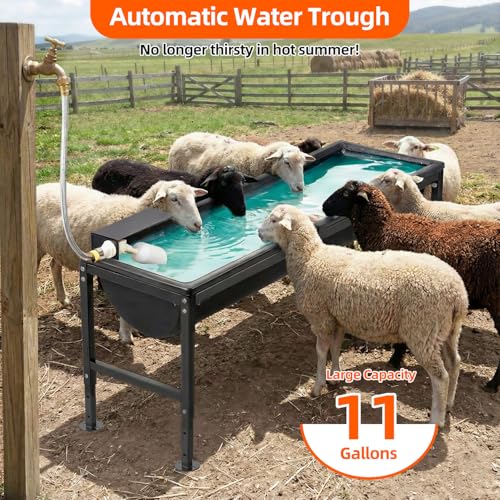 2PCS Automatic Animal Waterer 11 Gallon | Livestock Water Trough with Adjustable Stand, Automatic Water Dispenser with Float Valve, Feeding Goat, Sheep, Horse, Dog - size: 2 PCS