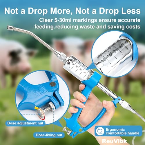 50ml Adjustable Livestock Drench Gun for Goats, Sheep & Cattle | Veterinary Continuous Doser with Includes Hose & Large-Capacity Portable Reservoir Tank for Fast, Efficient Herd Medication - color: Blue, size: 50M LWith Kettle