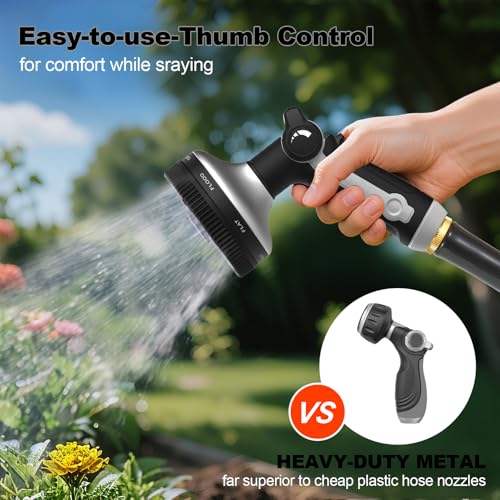 Garden Hose Nozzle | Heavy-Duty Metal Hose Sprayer Nozzle - 9cm/3.5" Ultra-Wide Spray, 8 Adjustable Nozzle Modes, Water Hose Nozzles for Watering, Cleaning, Pets & Car Washing (New Upgraded) - color: Grey+Black