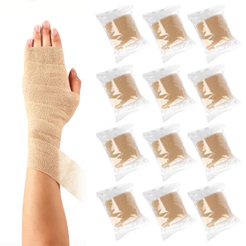 12 Pack Self Adherent Cohesive Wrap Bandages 2 Inches X 5 Yards,First Aid Tape, Elastic Self Adhesive Tape, Athletic, Sports wrap Tape, Bandage Wrap for Sports, Wrist, Skin Colour Athletic Tape - size: 12 Count (Pack of 1)
