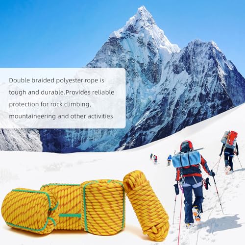 Arborist Rope, 1/2 Inch x 50 Feet Double Braided Climbing Rope Polyester for Outdoor, Climbing, Hiking, Swing, Tree Work, Halyard, Sailing（Yellow） - size: 1/2 Inch 50FT Yellow