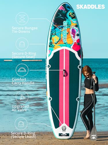 10’6’’ Inflatable Stand Up Paddle Board (SUP) for Adults and Youth with Non-Slip Deck – Complete Accessories Kit, for Fishing, Yoga, Fitness & Family Fun - color: Paintide