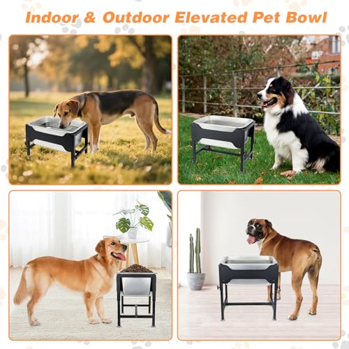3 Gallon Elevated Dog Water Bowl, Raised Stand for Large Dogs | 4 Adjustable Heights, 9.65-15.16 in Stand, 3 Gallon Bowl, 14 x 10.6 x 5.9 in Size, Indoor Outdoor Use, Easy to Clean