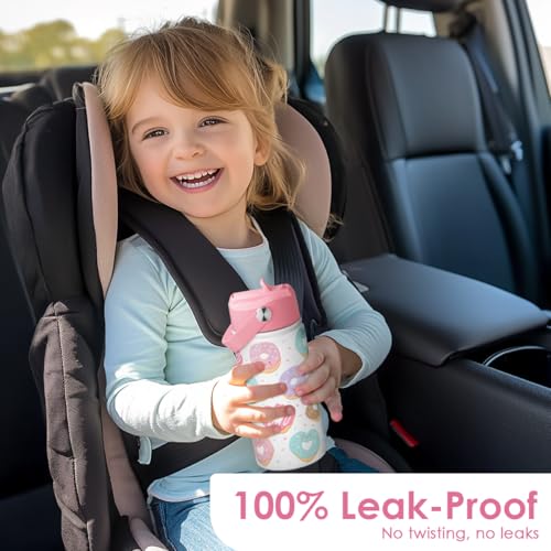 SANDJEST Donut Kids Water Bottle With Straw Lid 12oz Insulated Stainless Steel, Sprinkle Travel Tumbler, Gifts for Girls, Birthday, Christmas, Back To School - color: Donut