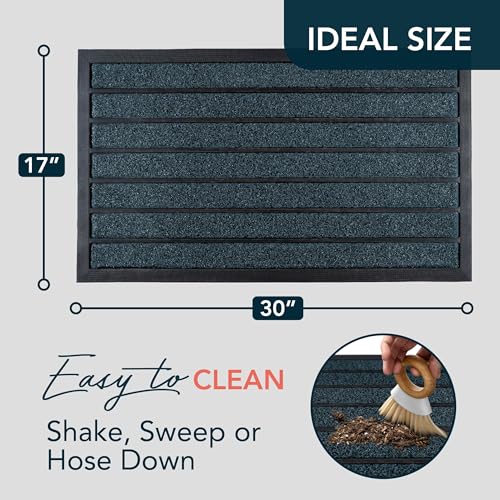 ubdyo Extra Durable Door Mat Outside Entrance (30" x 17", Bright Blue) | Dirt Trapping, Non-Slip Backing, Indoor or Outdoor Use, Welcome Mat, Low Profile, Natural Rubber, Stain Fade Resistant - color: Bright Blue, size: 30" x 17" (Rectangular)