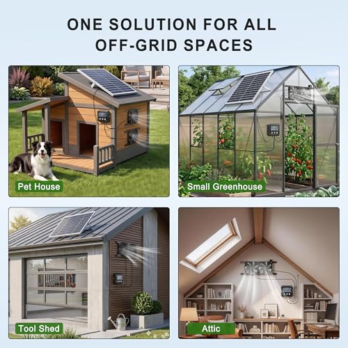 25W Dual Solar Powered Exhaust Fan for Chicken Coop,Smart Sensing | 4-Hour Night Battery Backup, Off Grid Outdoor Ventilation Kit for Shed & Greenhouse, IP65 Waterproof, No Wiring