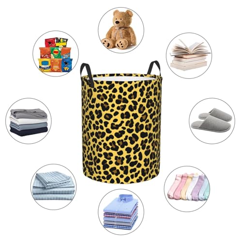 Laundry Basket Golden Leopard Print Collapsible Large Capacity, 63L Dirty Clothes Basket Durable Lightweight Hamper With Handles Ideal For Clothes,Toys Home Organization19.6 * 15.7in - color: leopard