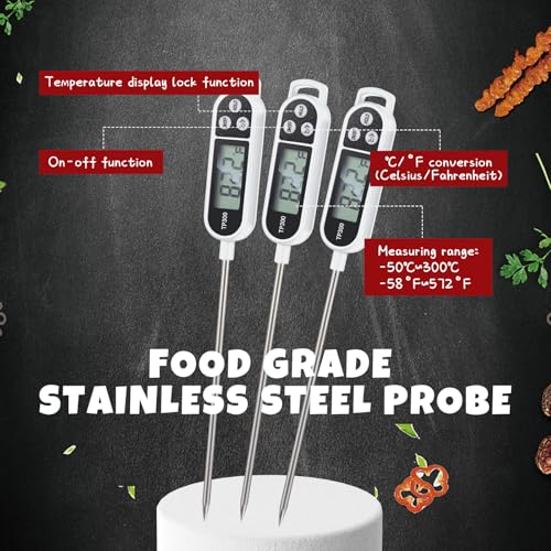 6 Pcs Instant Read Meat Thermometer Long Probe,White | Probe Waterproof Digital Thermometer, For Cooking BBQ Water Milk Liquids, Quick Accurate Food Temperature - color: white