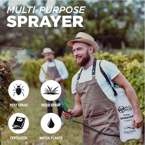 REALWORK 3-Gallon Handheld Tank Sprayer with Carry Handle and Shoulder Strap for Pests & Weeds, Watering Garden, and Spraying Plants, in Translucent White - size: 3 gallon