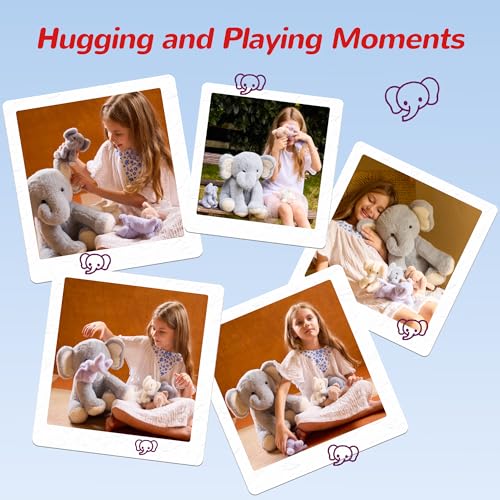 Elephant Stuffed Animals Mommy with 4 Baby Elephants Toys Gifts for Girls | Cute Stuffed Plush Toys Set for Toddlers Kids Ages 0-8+, Christmas Birthday Baby Shower Party Decor Storytime Companion Gifts - style: Elephant