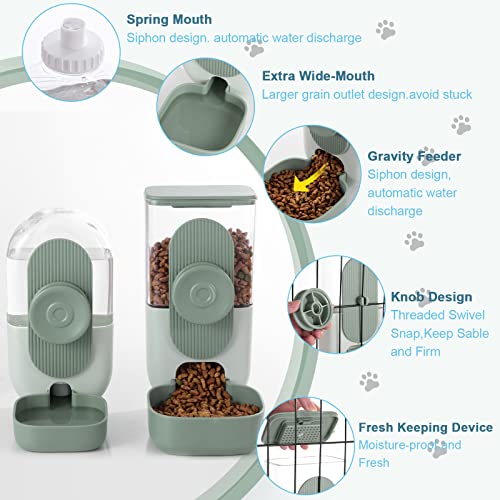Lemtrflo Rabbit Feeder, Bunny Water Bottle Dispenser, Pet Cage Food Bowl | Suitable for Rabbits, Guinea Pigs, Ferrets, Cat and Other Small Pets - color: Green