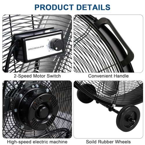 BILT HARD 30 inch High Velocity Drum Fan, 13000 CFM 2-Speed Heavy Duty Industrial Shop Fan for Garage, Warehouse, Workshop, Factory and Basement, UL Listed, Black - color: Black, size: 30 in.