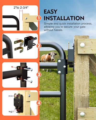 2 Way Farm Gate Latch, Heavy-Duty Lockable Fence Latch with Self-Locking Nut, Black Livestock Gate Latch Compatible with Pastures, Stables, Ranches, Horse Corrals,Farms - size: 1PC