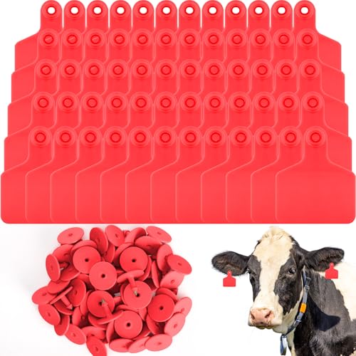 Lothee 100 Pcs Blank Cattle Ear Tags Large Plastic Precision Animal Identification Blank Livestock Ear Tags for Cattle Cow Horse Dog Pig Goat Sheep Farm Management (Red) - color: Red