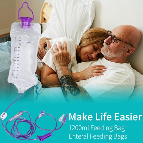 VWJ Enteral Delivery Gravity Bag Set, 1200ML Gravity Feeding Bag, Disposable Enteral Nutrition Bag, Large Bore - Health Care Aids