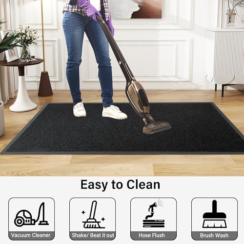 Front Door Mat 2′ x 7′, Heavy Duty Commercial Doormat for Entrance | Large Non-Slip Rubber Floor Mat for High-Traffic Areas,Mud Trapper,Waterproof Durable 0.25" Low-Profile Indoor Welcome Mat - color: Black Pebble, size: 2ft x 7ft