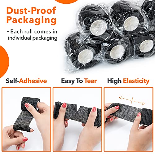 Latex Free Self Adhesive Bandage Wrap 2 inch x 5 Yards - 24 PCS Black Non-Woven Elastic Bandage Wrap - Vet Wrap for Dogs