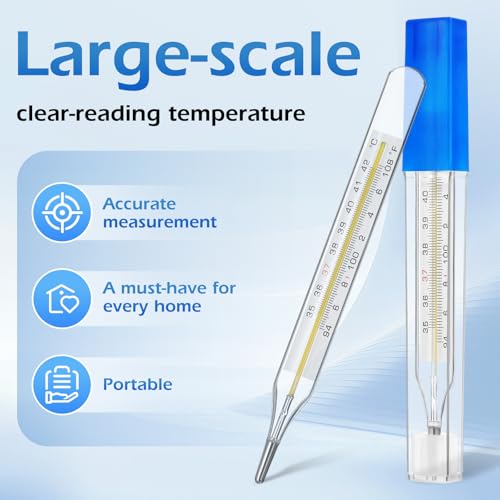Ciieeo 12Pcs Glass Temperatures Measurement Adult, Temperature Gauge Accurate Temperatures Measurement Testing Tools with Case, Dual Scale Measurement Stick for Oral Underarm Families General Use