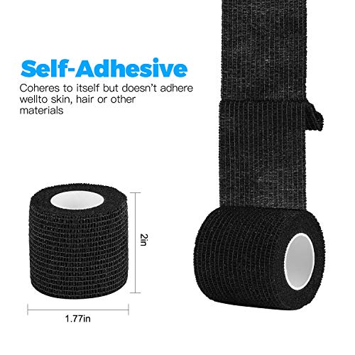 Bandage Wrap 8 Pack 2”x 5 Yards Self Adhesive Bandage Wrap Breathable Cohesive Bandage Wrap Rolls Athletic Elastic Self Adherent Wrap for Sports Injury,Wrist, Knee, Ankle Sprains and Swelling(Black) - color: Black, size: 2 Inch (Pack of 8)