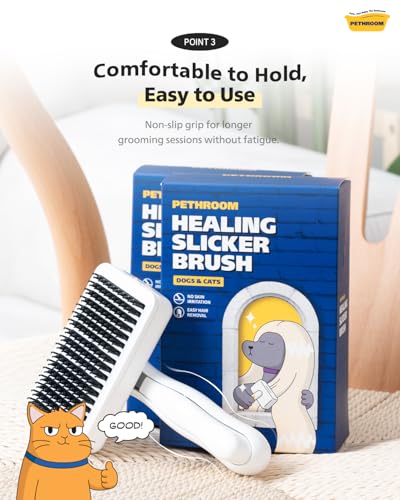 Self-Cleaning Slicker Brush for Dogs & Cats | Gentle Grooming & Deshedding Tool, Removes Mats & Tangles, Skin-Friendly Coated Tips, One-Touch Hair Removal Button