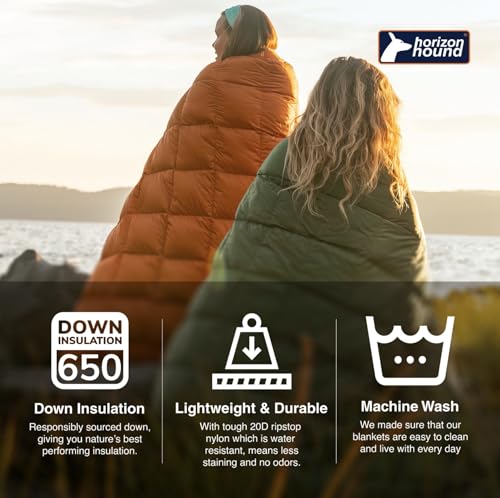 Down Camping Blanket 650 Fill Power - Ultralight Backpacking Quilt (1lb 6oz) Warm & Water-Resistant 20D Nylon Shell for Outdoors, Camping, Hiking, Travel, & Stadium - Packable - color: Green