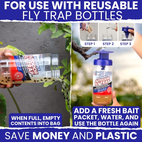 Fly Bait Fly Trap Refill Packets 6x1oz. Non Toxic Dissolvable Granules Work with All Reusable Flies Traps Outdoors Attractant. Flies Trap Bait Magnet Ranch Flytrap Outdoors. Cebo para Moscas - size: 6pack