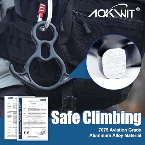 50KN Rescue Figure, 8 Descender Large Bent-Ear Belaying and Rappelling Gear Belay Device Climbing for Rock Climbing Peak Rescue 7075 Aluminum Alloy - color: Black - 2 Pcs