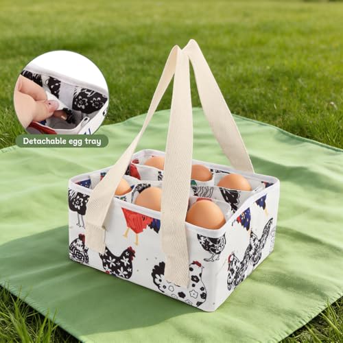 Eggs Collecting Basket, Large Egg Bags with 9 Pouches, Durable Canvas Egg Holder for Duck, Chicken, Goose Eggs(COLOR:White) - color: White