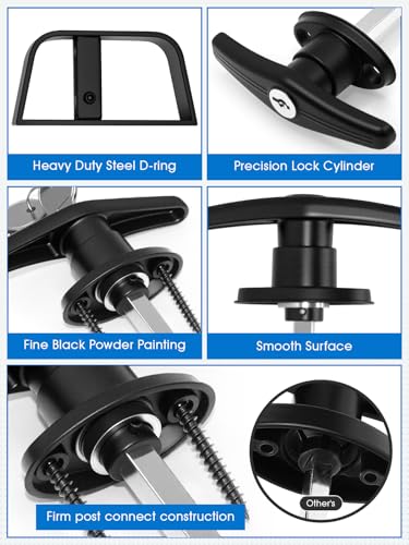 Shed Door T-Handle Lock Latch Kit with 4 Keys, Shed Barn Coop Storage Door T-Lock Set, Adjustable 4-3/4" Stem, with Spring Loaded Gate Pin Bolt Latch - 1 Lock+2 Latch - style: Lock 4-3/4" + Latch 6in