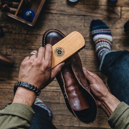 Cobbler’s Choice Co. Leather Care Kit with Horsehair Shoe Brush, Dauber Brush, Welt Brush, Microfiber Cloth - Tan - color: Tan