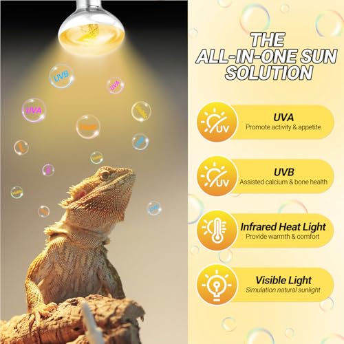 REPTI ZOO 2PACK Reptile Heat Lamp Bulb, 100W Full Spectrum UVA UVB Sun Lamp, Self-Ballasted Vapor Basking Lamp for Bearded Dragon Gecko Lizard Snake Chameleons Turtle Chicken