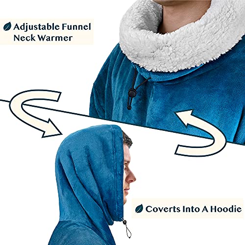 PAVILIA Wearable Blanket Poncho Women Men, Oversized Hoodie Sweatshirt Sweater Neck Warmer, Fleece Soft Hug Sleep Pod Adult - color: Teal Blue, size: Fleece