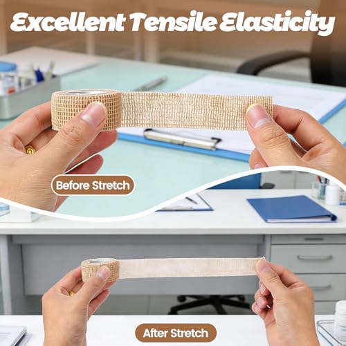 Self Adhesive Bandage Wrap, 20 Rolls Sports Tape, Self Stick Elastic Bandage Wrap, Sticky Bandage Wrap for Wrist, Feet, Ankle, Vet Wraps for Pets,Tattoo Grip Tape (1" x 78.74") - color: Khaki