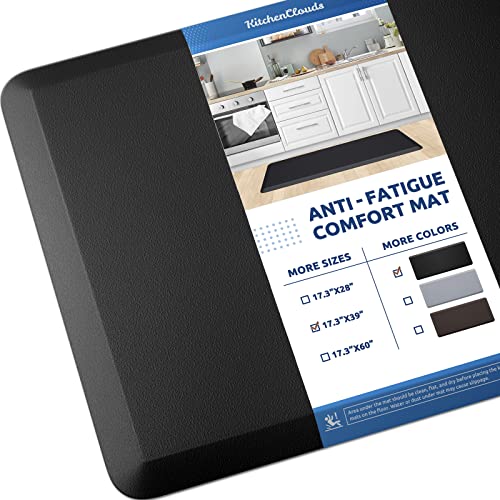 Kitchen Mat Cushioned Anti Fatigue Rug Standing and Comfort Floor Mats | Water-Resistant, Non-Slip, Easy to Clean Comfort Floor Mat for Kitchen, Sink & Office, Multiple Colors & Sizes, 17.3"x39" - color: Black, size: 39"L x 17.3"W x 0.5"Th