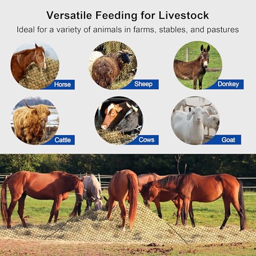 Large Round Bale Hay Net 5x5 ft for Horses, Heavy Duty Slow Feed Hay Net with Knotless Design and 1.7" Holes for Livestock Goats, Fits for Round Bales 4x4-5x5ft or Square Bales 3x3x8-4x4x8ft - style: 5*5Ft(Black)