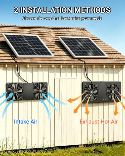 Solar Powered 2 Fan with 18000mAh Battery & Timer for Chicken Coop | Small Solar Exhaust Fan, 40W Quiet, Waterproof, High Airflow for Outdoor, Greenhouse, Sheds,Pet Houses Ventilation Equipment - size: 16 inches