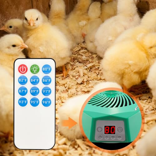 Chicken Coop Heater with Circulation Fan and Temperature Adjustment, Measure Temperature, Lighting and Remote Control, Ideal for Chicken,Poultry Brooding, Pets, Reptiles,Small Animals