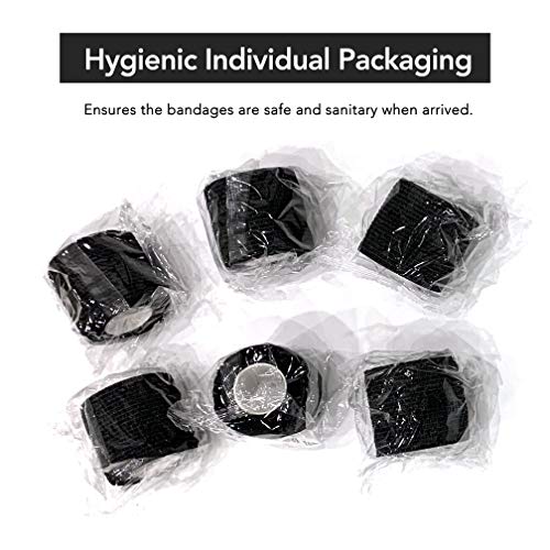 RISEN Cohesive Bandage 2” x 5 Yards, 6 Rolls, Self Adherent Wrap Medical Tape, Adhesive Flexible Breathable First Aid Gauze Ideal for Stretch Athletic - color: Black