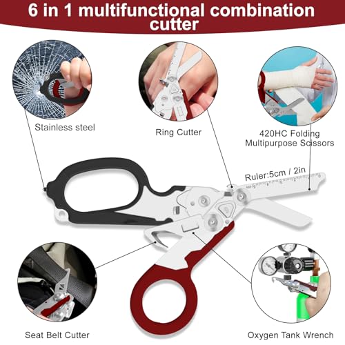 6-in-1 Heavy-Duty Emergency trauma shears (dark red) - color: Dark Red