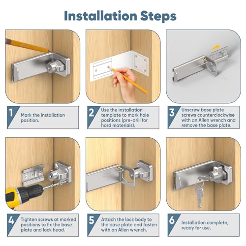 90 Degree Barn Door Locks with Key, Sliding Hasp Latch-Silver | 3.3 Inch Thickened Heavy Duty Latch for Home Security, Inward Opening/Closet/Shed/Barn Door, Cabinet - color: Silver, size: 3.3In with Key-1PC