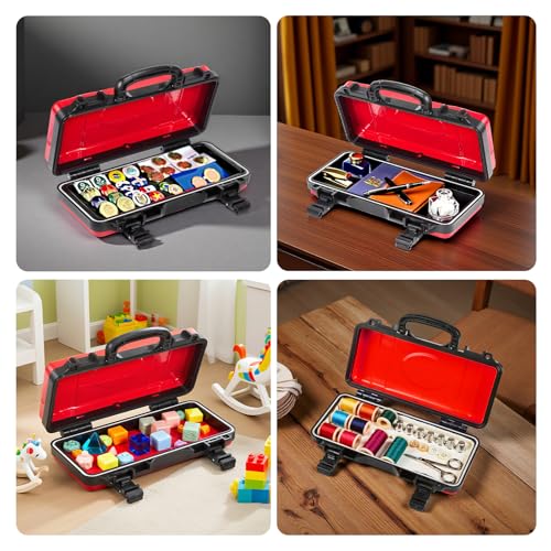Geinxurn 3 Pieces Metal 11 Inches Steel Tool Organizer Portable Toolbox Red, Black and Yellow, Durable ABS Tool Storage with Plastic Handle and Double-Buckles - color: 3PCS