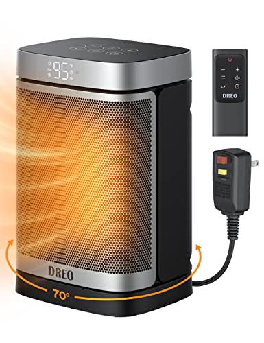 DREO Space Heater for Bathroom and Indoor, Safe and Quiet Portable Heater | ALCI Safety Plug, 41-95°F Digital Thermostat, Remote, 70°Oscillating, 12h Timer, 5 Modes, 1500W PTC Ceramic Heater