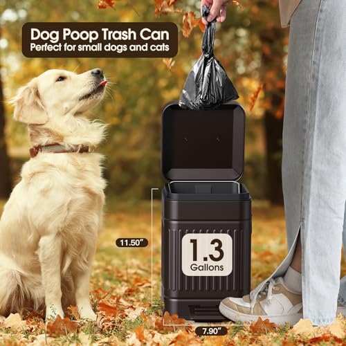 CEROELDA Small Trash Can with Lid-5L/1.3 Gal,Stainless Steel Outdoor Dog Poop Garbage Can-Farmhouse Retro Metal Waste Bin w/Step Pedal for Bathroom Bedroom Office-Soft Close-Brown - color: Brown