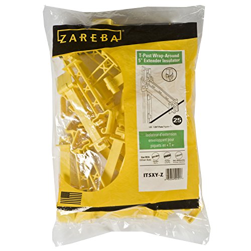 Zareba Screw-On Insulators, 5 in Extenders, 10 Packs of 25 Insulators | Yellow Insulator for 1.25 or 1.33 Studded T-Post, No Hardware Needed, Livestock Cattle Farm Fencing Systems - size: 25count Pack of 10